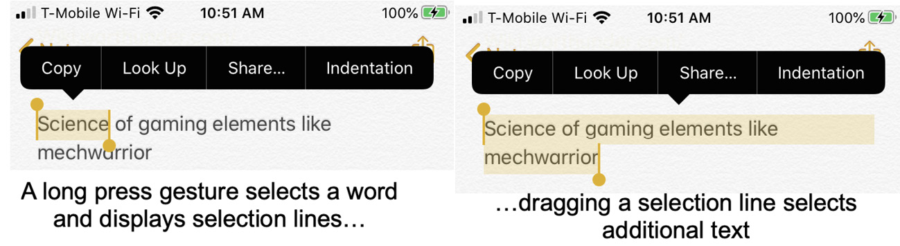 Figure 1.20 – Dragging a selection handle can select more text