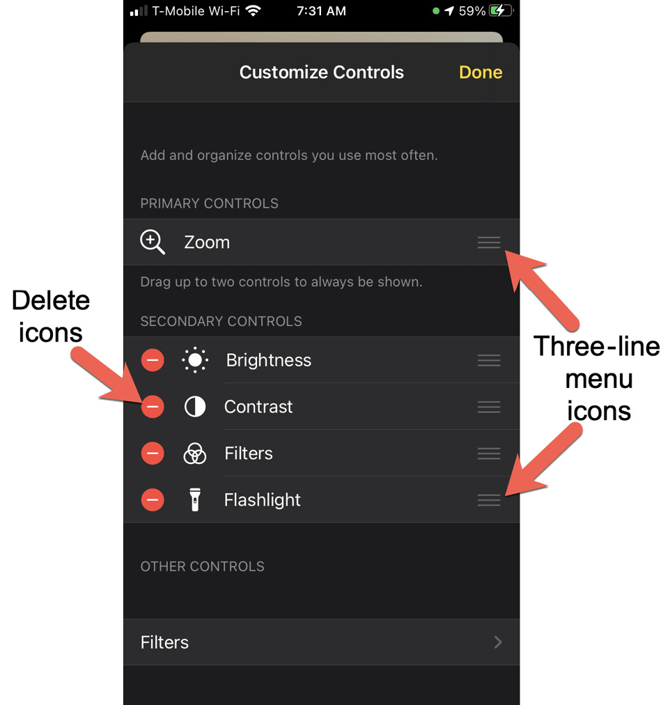 Figure 2.7 – The Customize Controls screen
