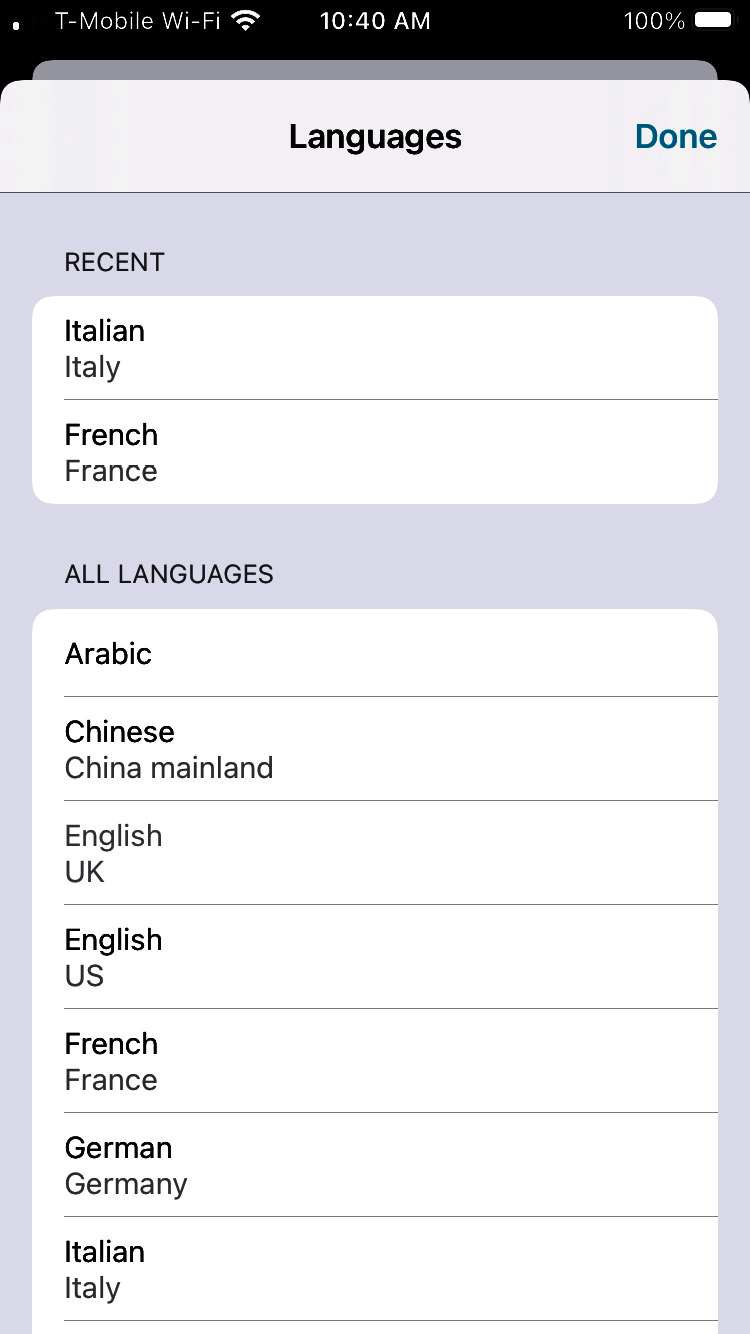 Figure 2.14 – Choosing a language in the Translate app
