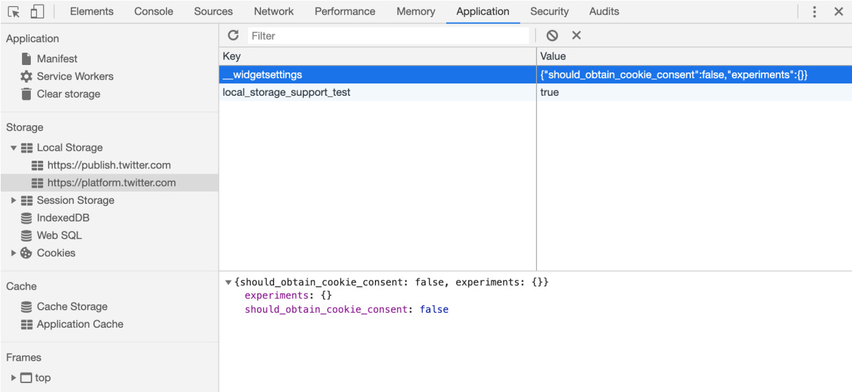 Figure 1.16: Local storage inspection in Chrome