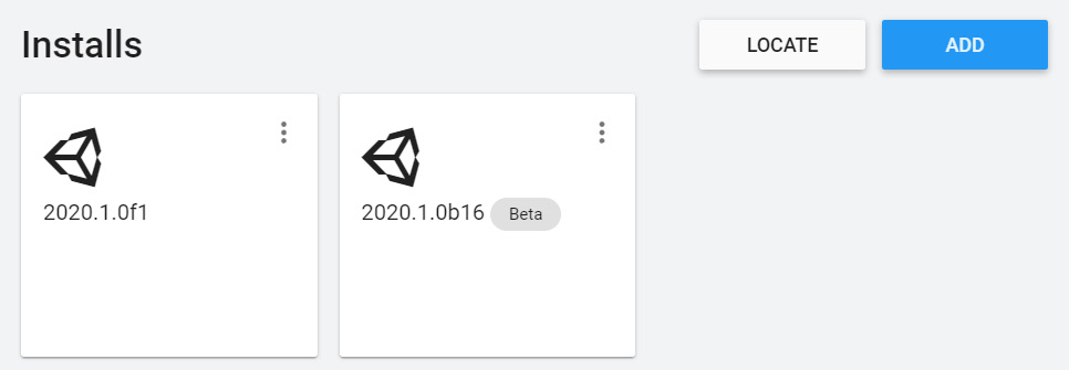 Figure 2.10 – All Unity installations I currently have on my machine
