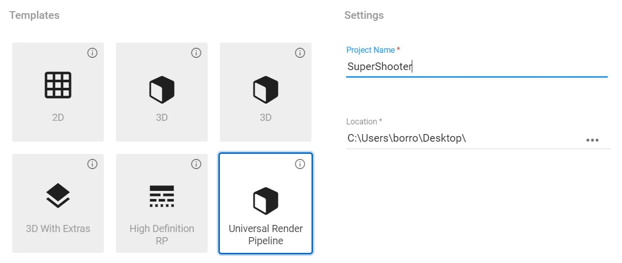 Figure 2.13 – Selecting the Universal Render Pipeline template
