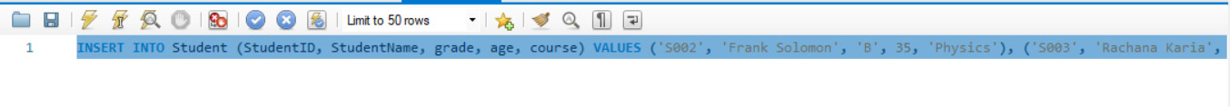 Figure 1.15: Adding multiple rows in an INSERT query