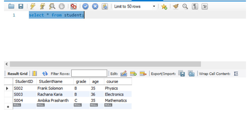 Figure 1.16: Output of multiple row insertion