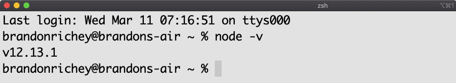 Figure 1.2: Verifying whether Node.js is installed