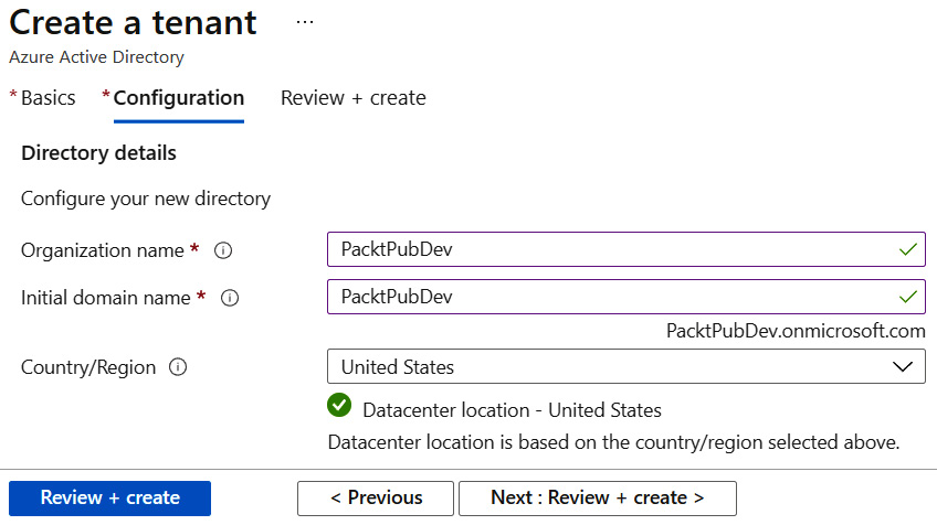 Figure 1.5 – Specifying Azure AD tenant details
