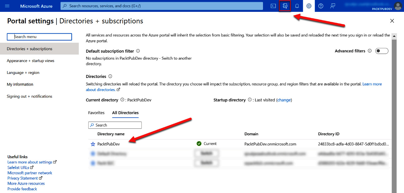 Figure 1.6 – Selecting the new Azure AD tenant
