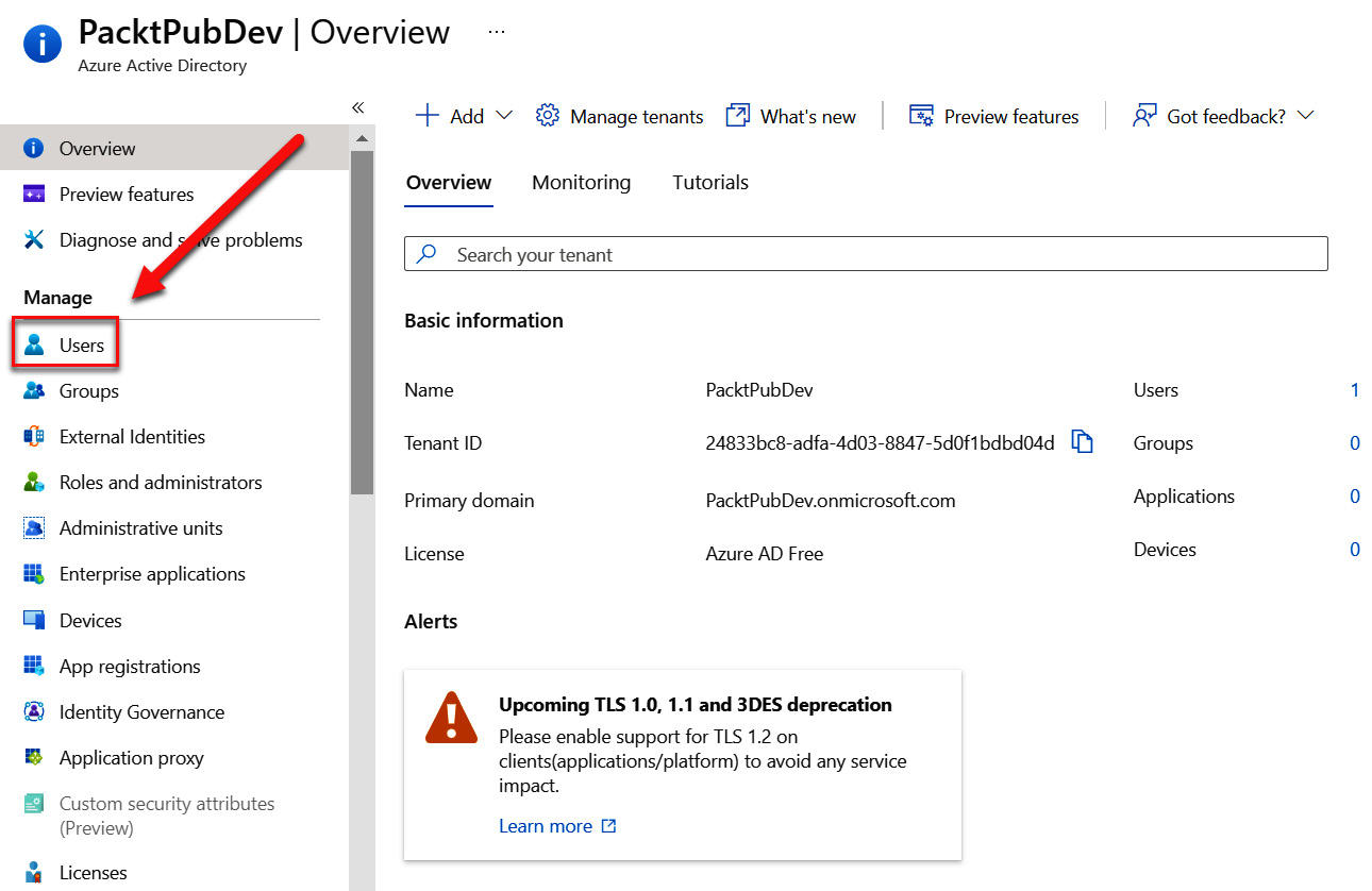 Figure 1.7 – Selecting Users in the menu
