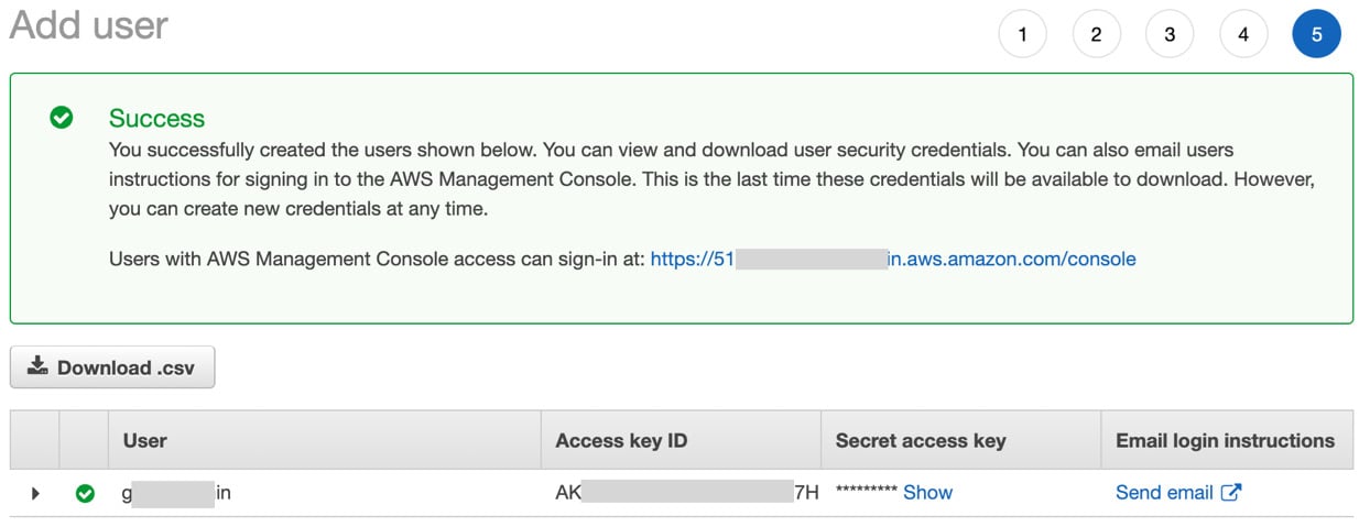 Figure 1.5 – Successful creation of new IAM user
