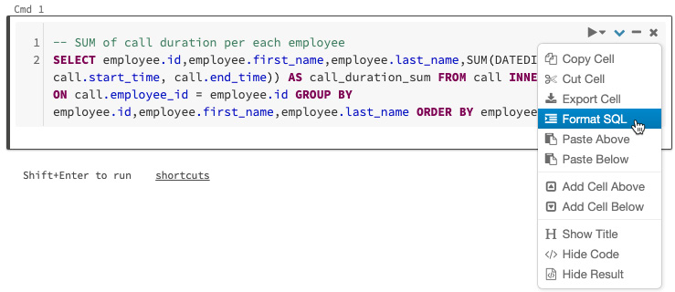 Figure 1.24 – Automatic formatting of SQL code
