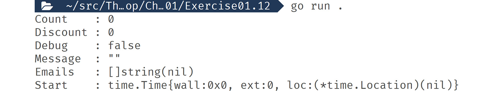 Figure 1.18: Output displaying zero values
