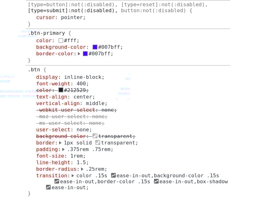 Figure 1.10: Inspecting the submit input styles in Developer Tools