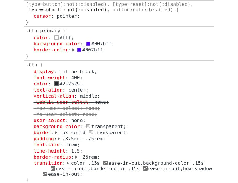 Figure 1.10: Inspecting the submit input styles in Developer Tools
