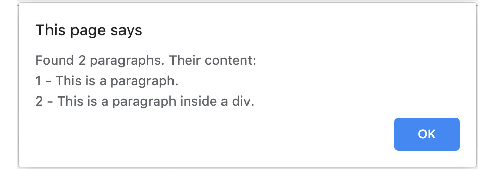 Figure 1.3: Alert box showing information about paragraphs on the page