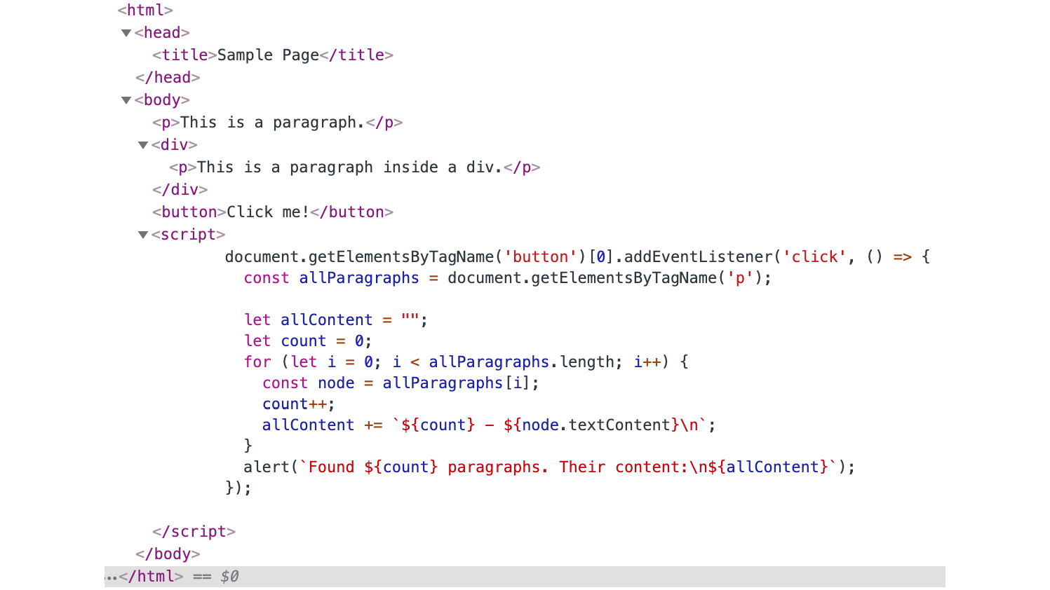 Figure 1.9: DOM tree viewed inside the Elements tab in Chrome DevTools