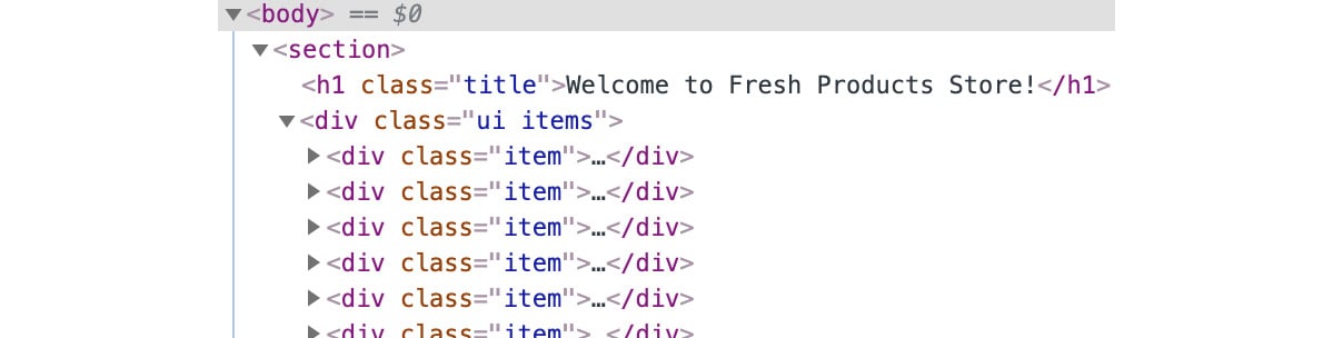 Figure 1.26: The DOM tree for the storefront page is very simple