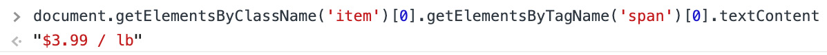 Figure 1.28: Querying for the DOM element that contains the price and fetching its content