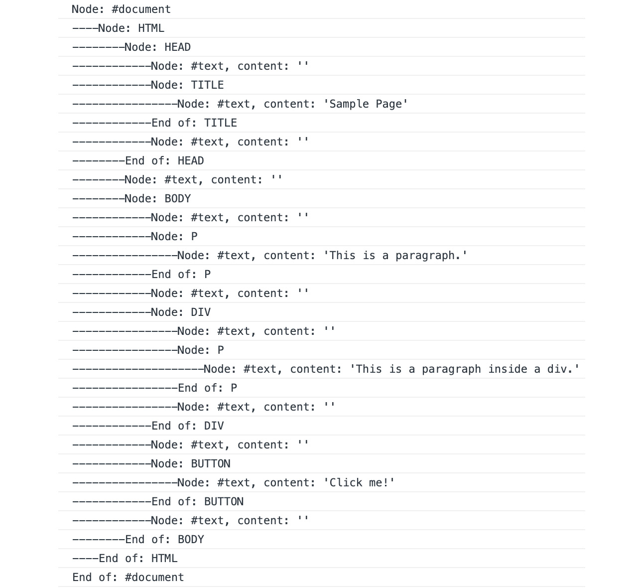 Figure 1.35: Traversing the DOM and printing all the nodes and its children recursively