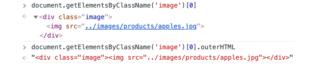 Figure 1.39: outerHTML gives the HTML for the element and everything inside it