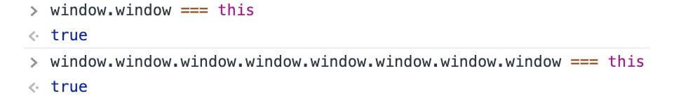 Figure 1.42: The window object contains a reference to itself