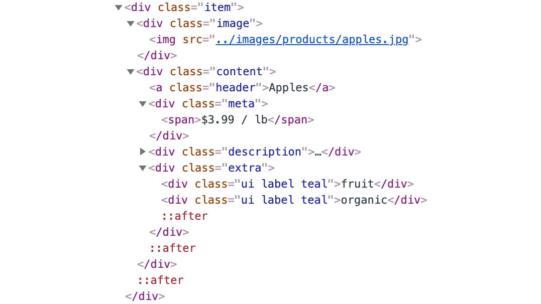 Figure 1.48: The DOM tree section for a product