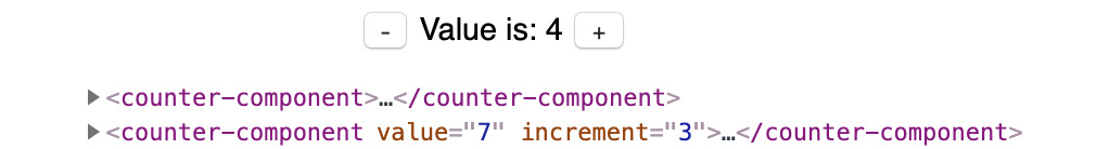 Figure 1.58: The counter component and how it is used in HTML