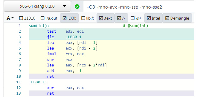 Figure 8.9: Assembly code with the new compiler
