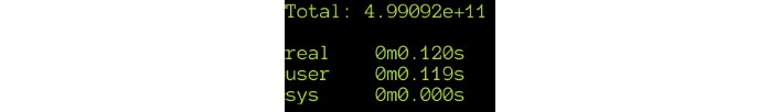 Figure 8.16: Output of timing the Snippet1.cpp code with a side effect of printing the value
