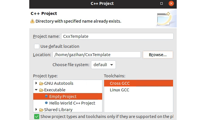 Figure 1.9: C++ Project dialog box
