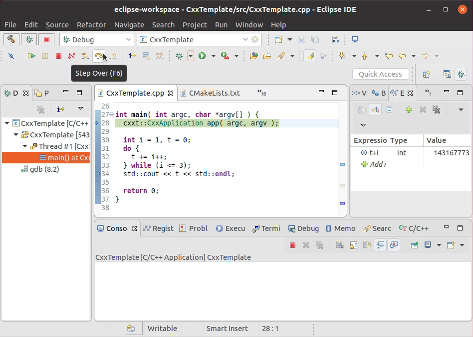 Figure 1.55: Working with the debugger – the Step Over option