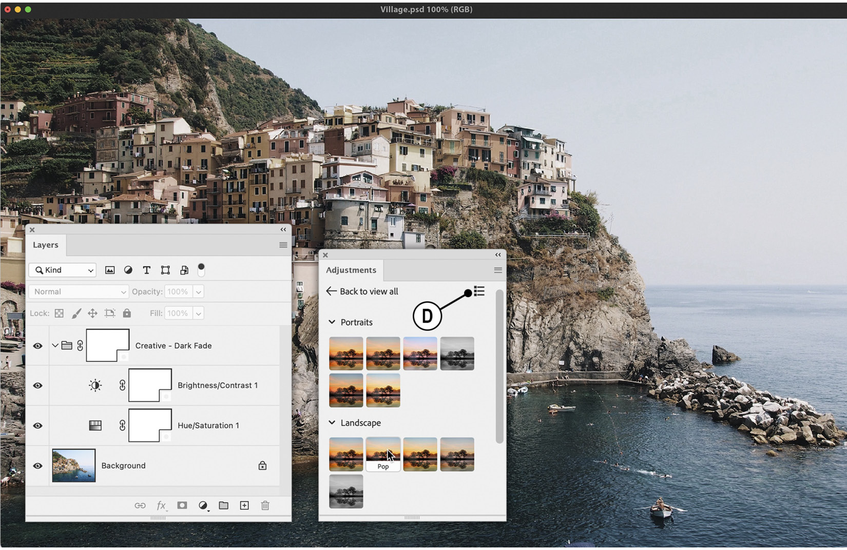 Figure 1.9: Each adjustment preset is organized and added via a layer group