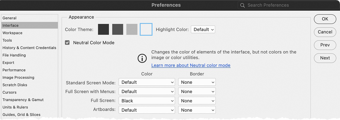 Figure 1.17: Interface preferences