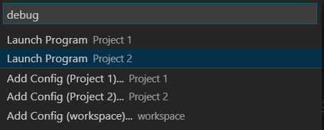 Figure 1.25 – Debugging options in the command palette
