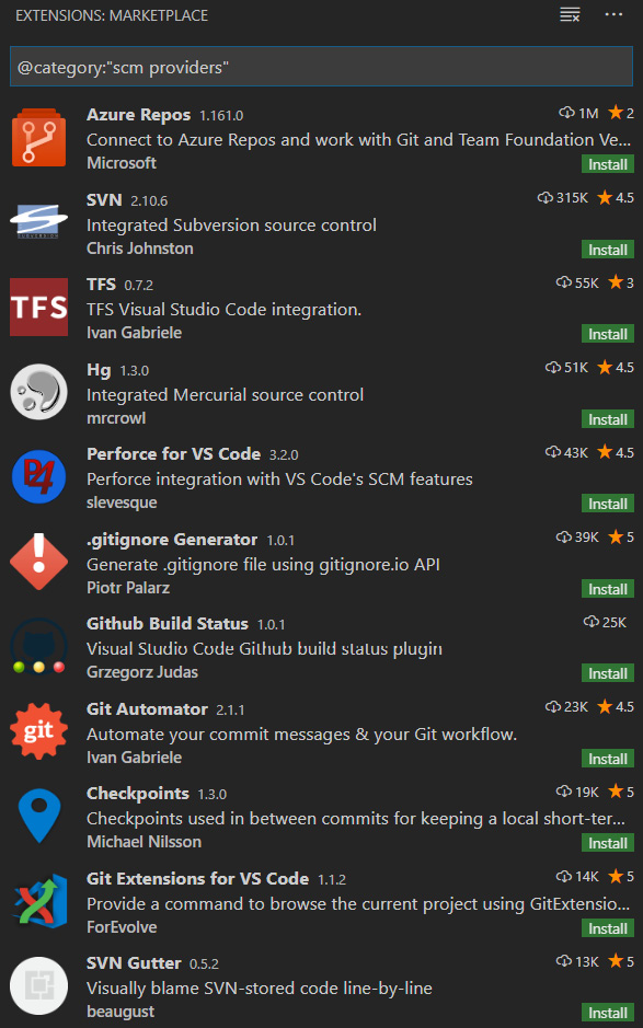 Figure 1.10 – Integrate other source code management extensions from marketplace
