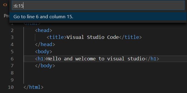 Figure 1.43 – Using the command palette to move cursor to a line and column
