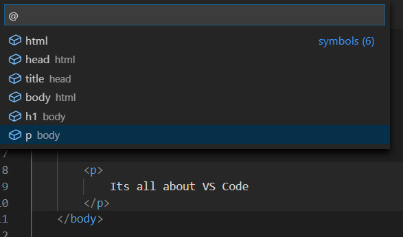 Figure 1.44 – Using the command palette to jump to a section of code