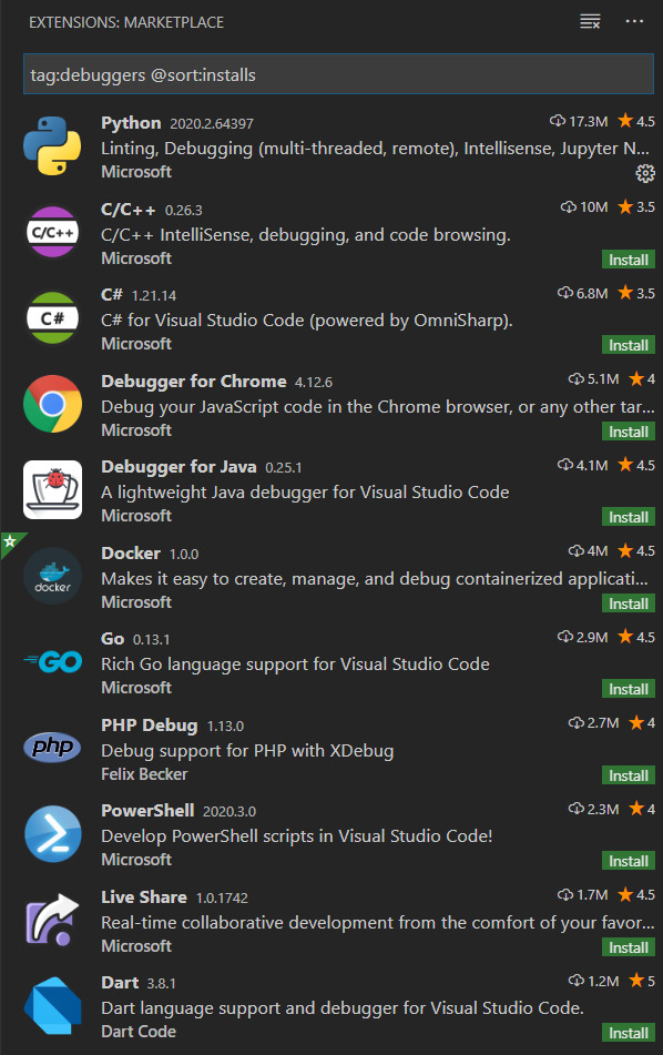Figure 1.7 – Debugger extensions on marketplace
