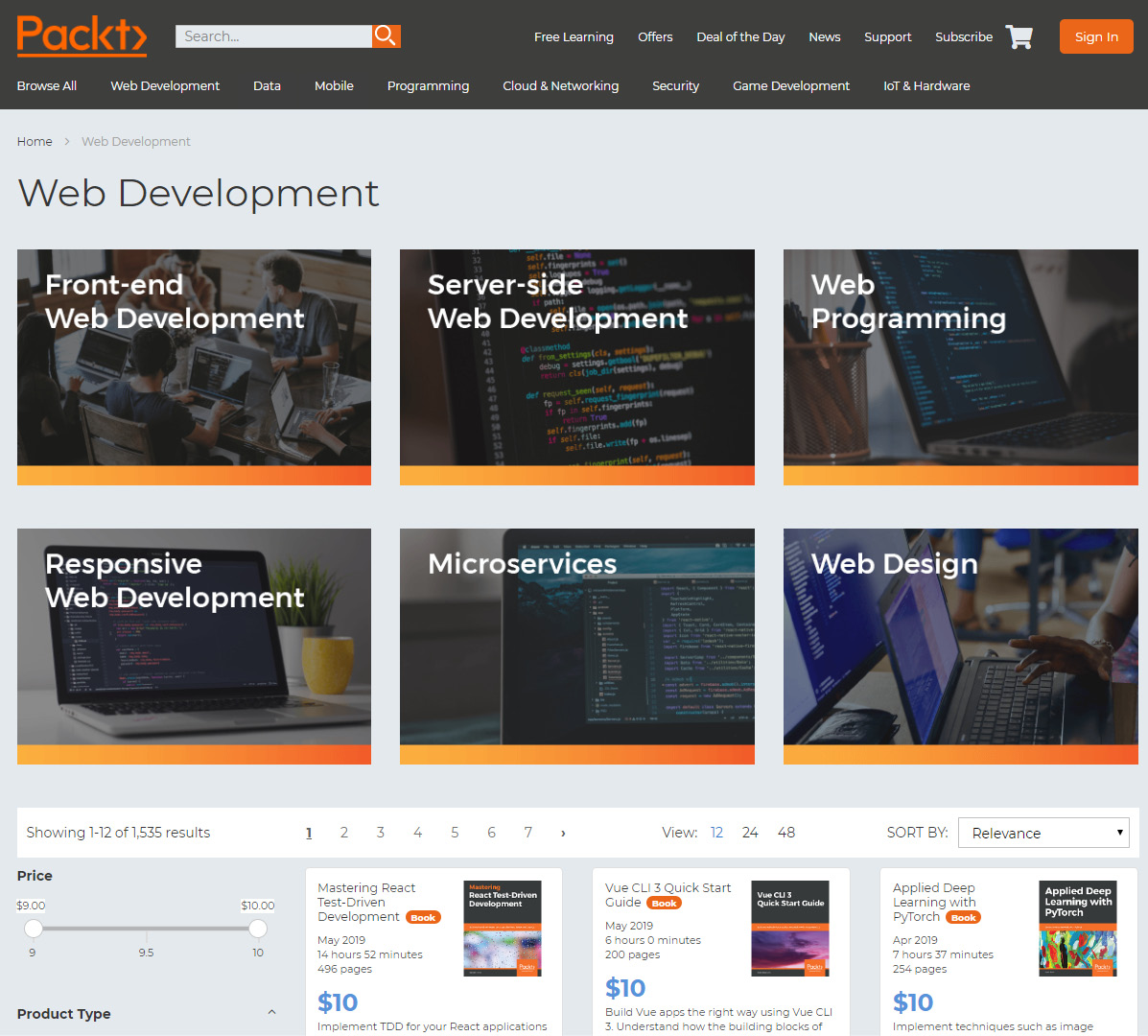 Figure 1.1: The Packt Publishing site's Web Development portal