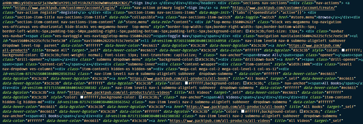 Figure 1.2: The HTML source code of the Packt site