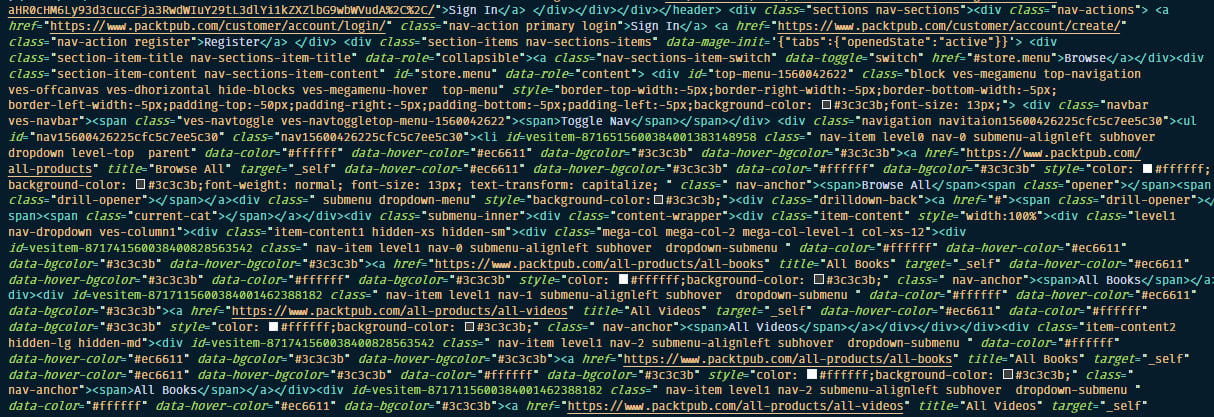 Figure 1.2: The HTML source code of the Packt site
