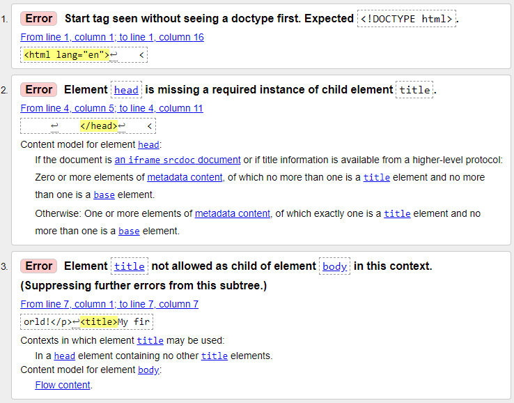 Figure 1.16: Validation errors in the W3C's Markup Validation Service
