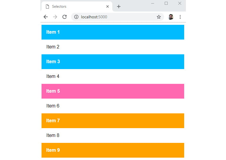 Figure 1.29: Combining selectors to style a list
