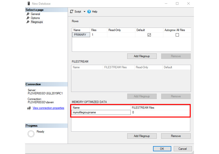 Figure 1.13: The new database dialogue window