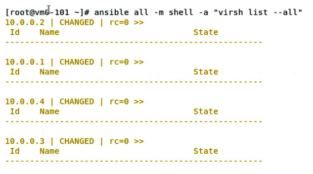 Figure 11.28 – Using Ansible to check all the virtual machines on Ansible targets