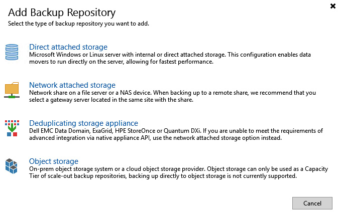 Figure 1.12 – Backup Repository selection
