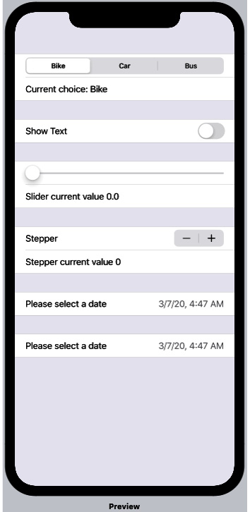 Figure 1.14 – SwiftUI form with pickers