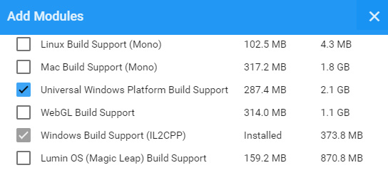 Figure 1.14 – Adding UWP build support for HoloLens
