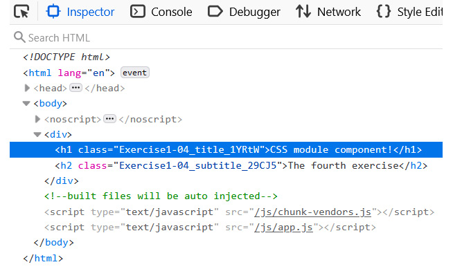 Figure 1.15: The virtual DOM tree's generated CSS module class
