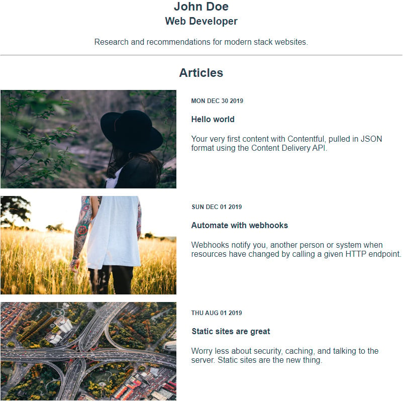 Figure 2.15: Expected outcome with Contentful blog posts
