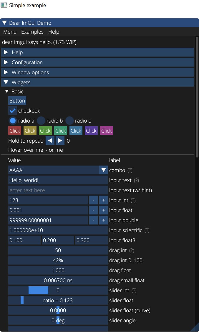 Figure 2.3 – The Dear ImGui demo window